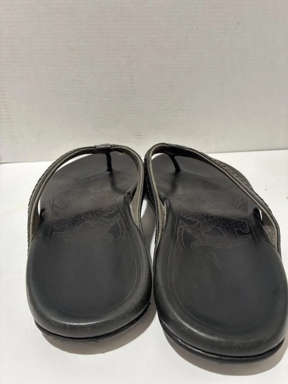 OluKai Mea Ola men's leather sandals flip flop in black size 12